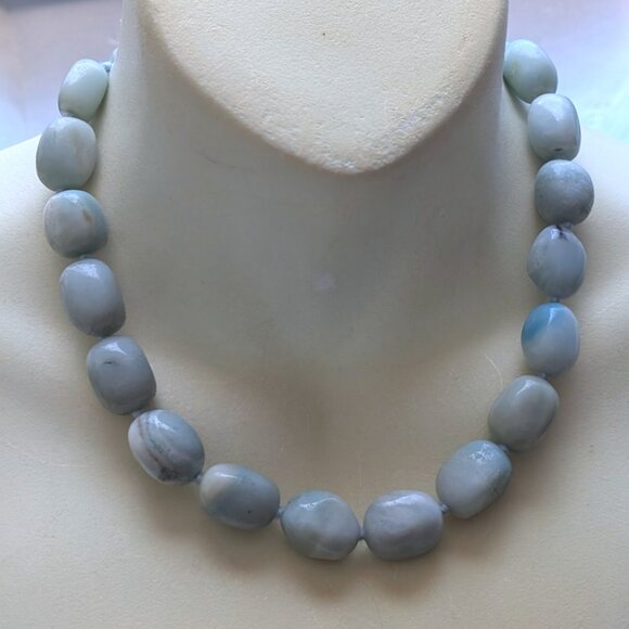 Designer Blue Green Larimar Bead Beaded Necklace Sterling Clasp 17"-19" Length - Picture 8 of 11
